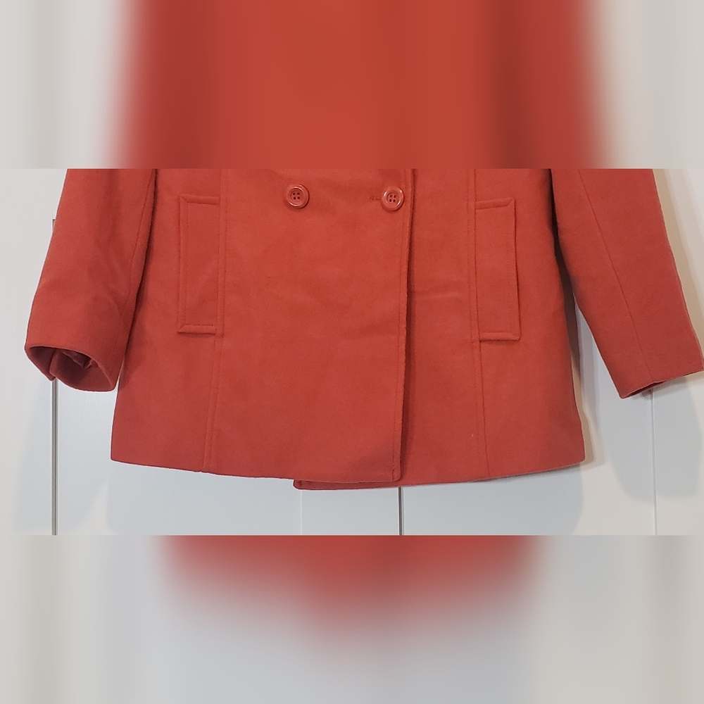 Chadwicks Wool Blend Pea Coat Double Breasted Size 10P Pockets Orange - Picture 3 of 16
